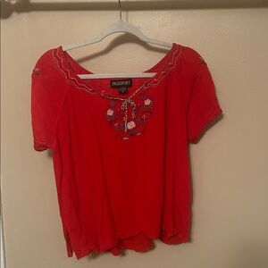Passport Red Embroidered Women's Top